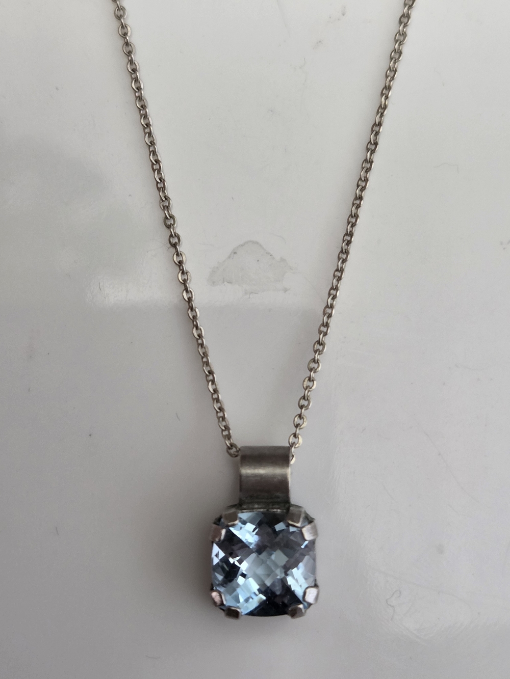 Aquamarine 5,2сtSterling Silver Cushion-Cut Sky Blue Pendant Necklace, 18"
